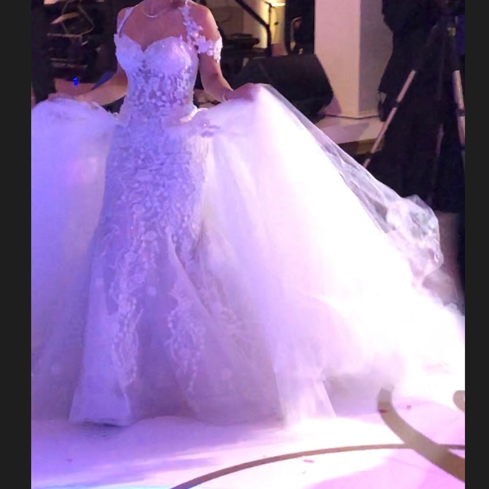 Wedding gown tight and flare with overskirt